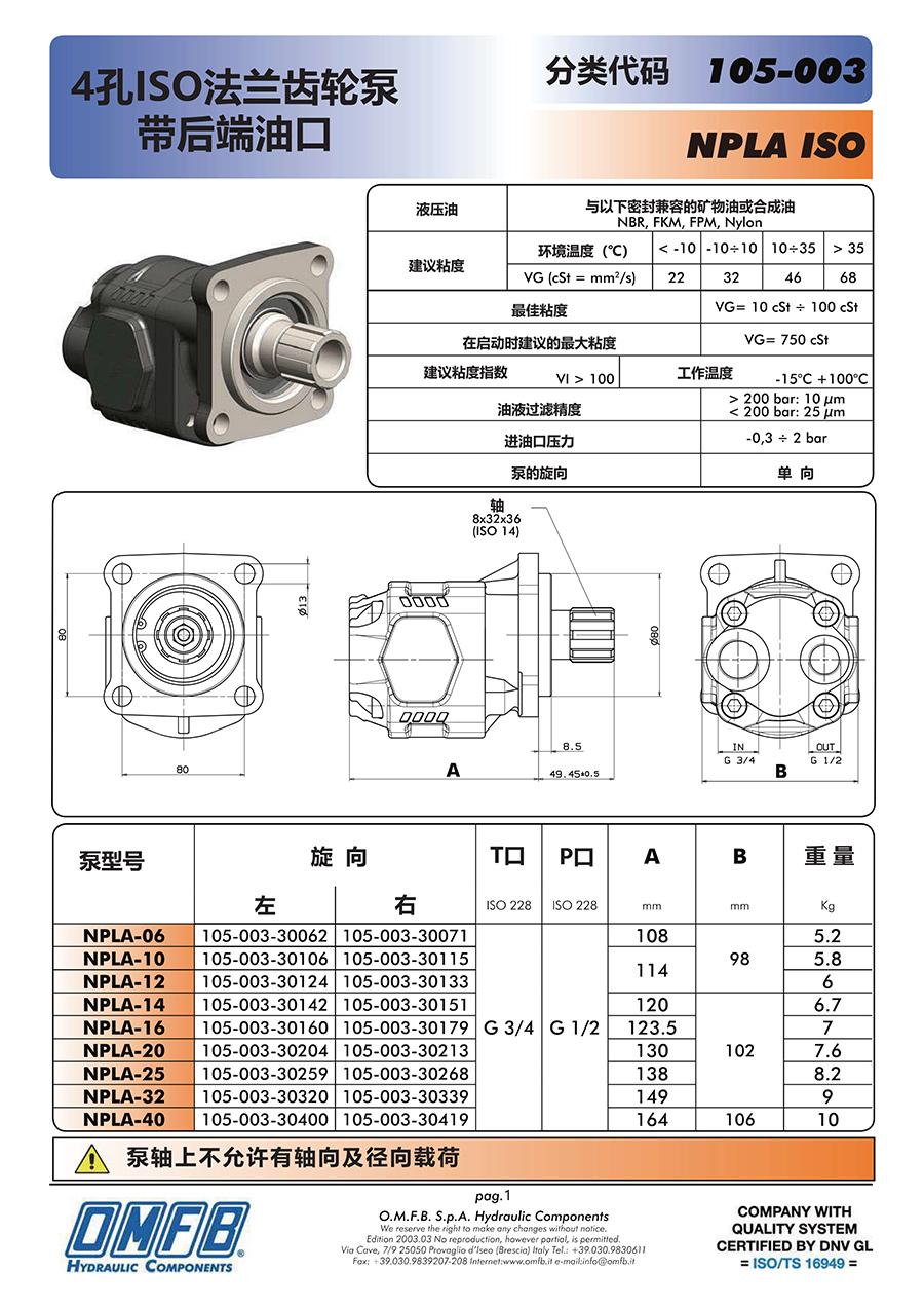 OMFB 齿轮泵柱塞泵柱塞马达样本(图1)